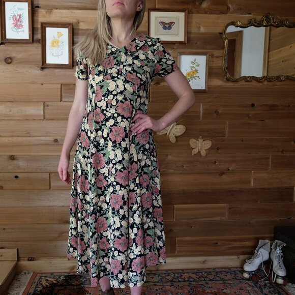 Vintage 1990s Dress Women's US size 6 M Floral Print 90s Dresses Retro Thrift - Picture 4 of 10